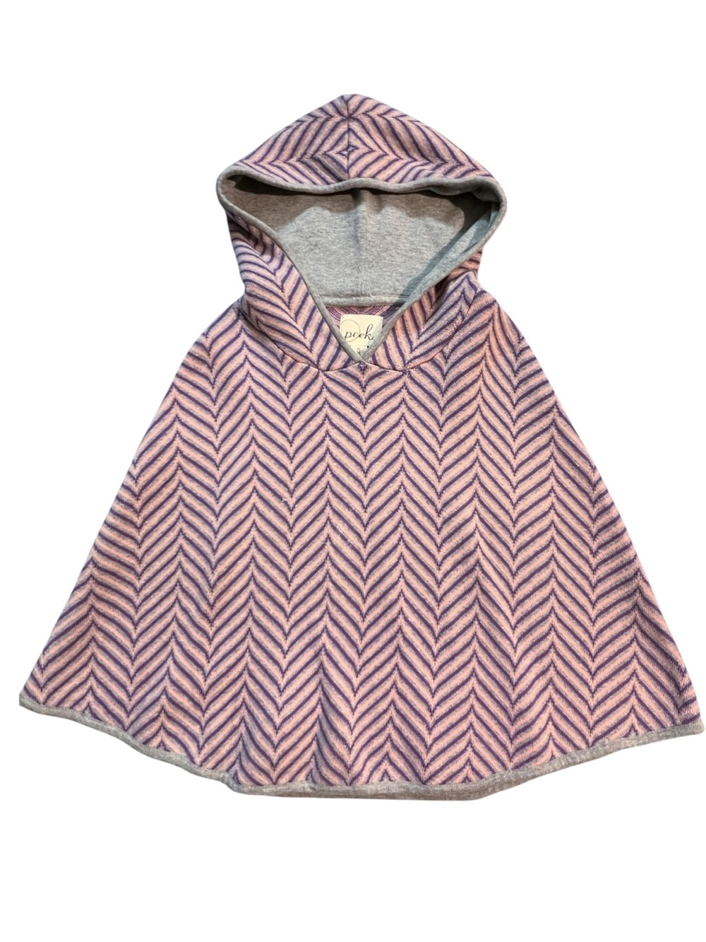 Peek Hooded Poncho Cape - Pink and Purple Chevron M 6/7